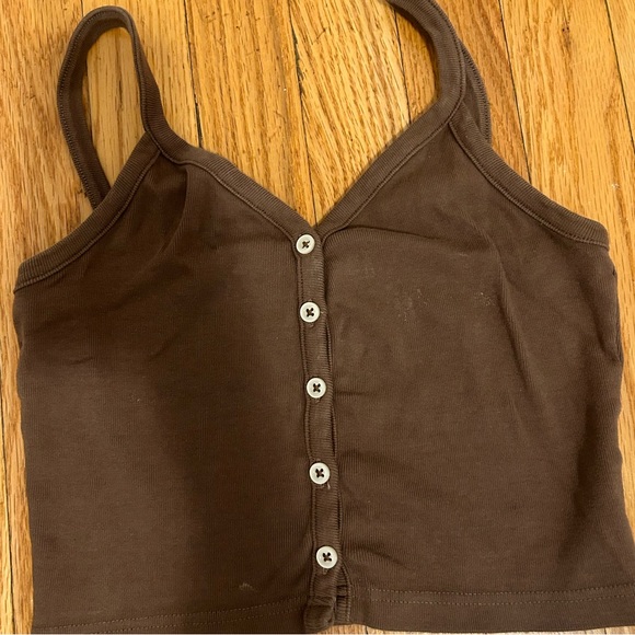 Brandy Melville brown cropped button up tank top - Picture 1 of 3
